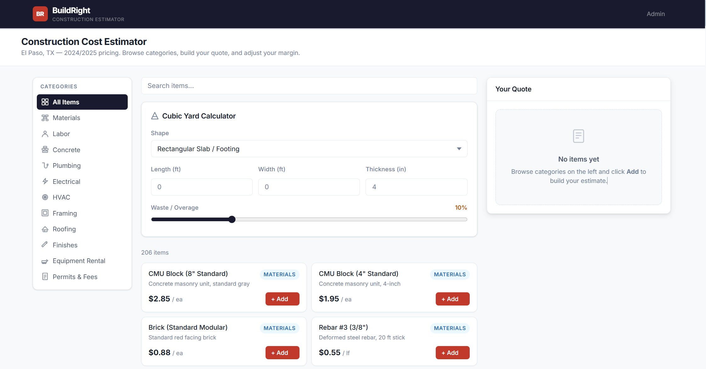 BuildRight estimator interface
